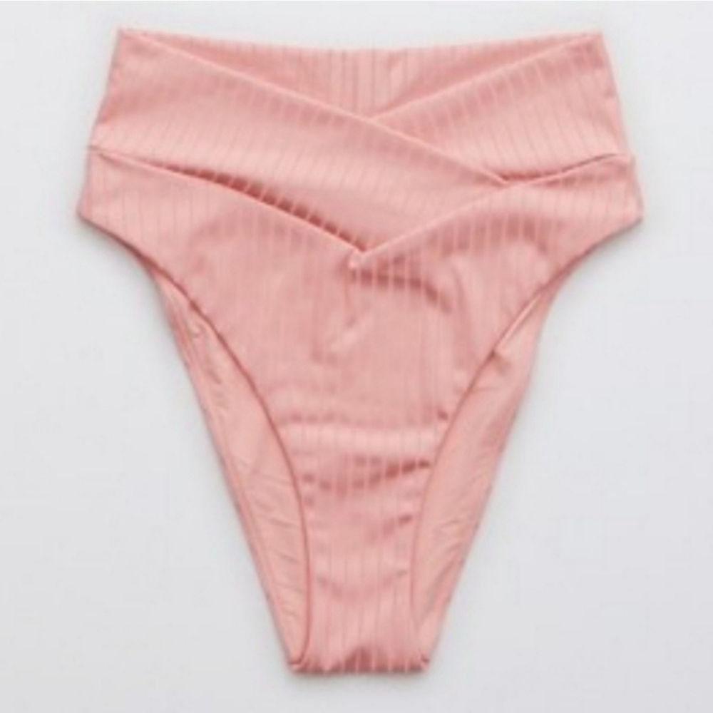 NWOT Aerie Ribbed Shine Crossover High Cut Cheeky Bikini Bottom